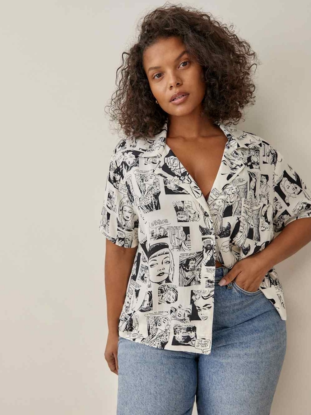 Reformation Cuba top, newsprint,size 1x
